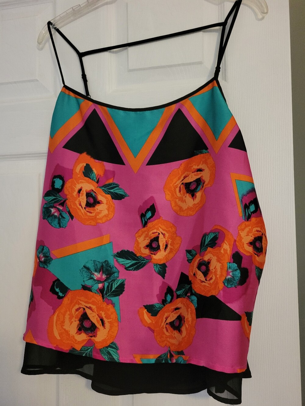 NWOT Bisou Bisou Pink Floral & Orange Geometric Camisole